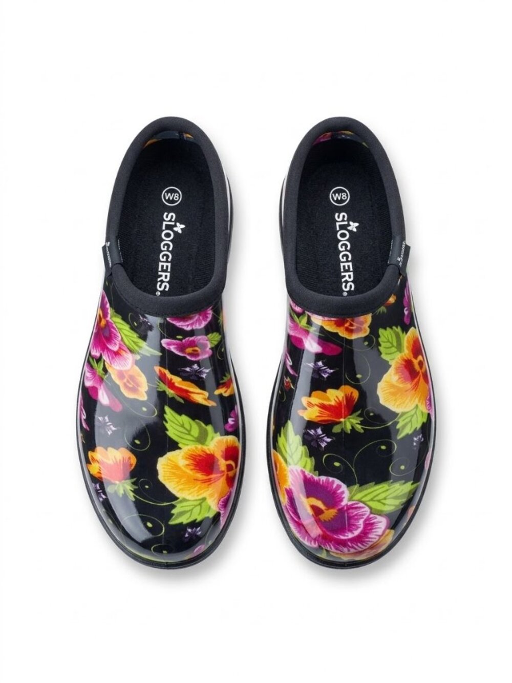 Sloggers Black Multi Pansy Waterproof Garden Shoes sz 9 Slip On Clogs Like New